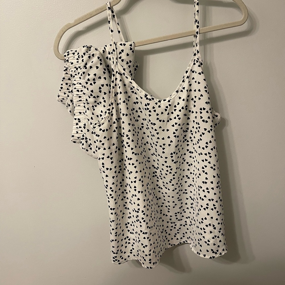 Women’s White & Black Heart Print Cami Pajama Top & bottom